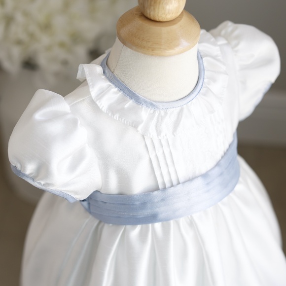 White Flower Girl Dress with Blue Sash and Bloomer Size 12 Month New Wit… - Picture 3 of 7